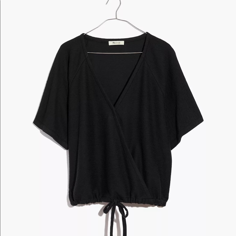 Madewell drapey ottoman jacquard wrap top faux wrap shirt
